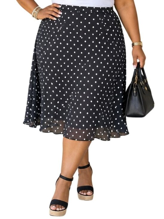 George Woman Dresses & Skirts - George Plus Size 22/24W Black Tan Polka Dot Skirt Elastic Waist Fully Lined